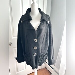 APANAGE Women’s Italian Black Wool/Fleece Sweater Jacket Sz 16.